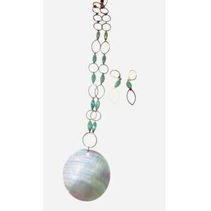 Set of Mother of Pearl and Turquoise Necklace 22" & Dangle Earrings 2"